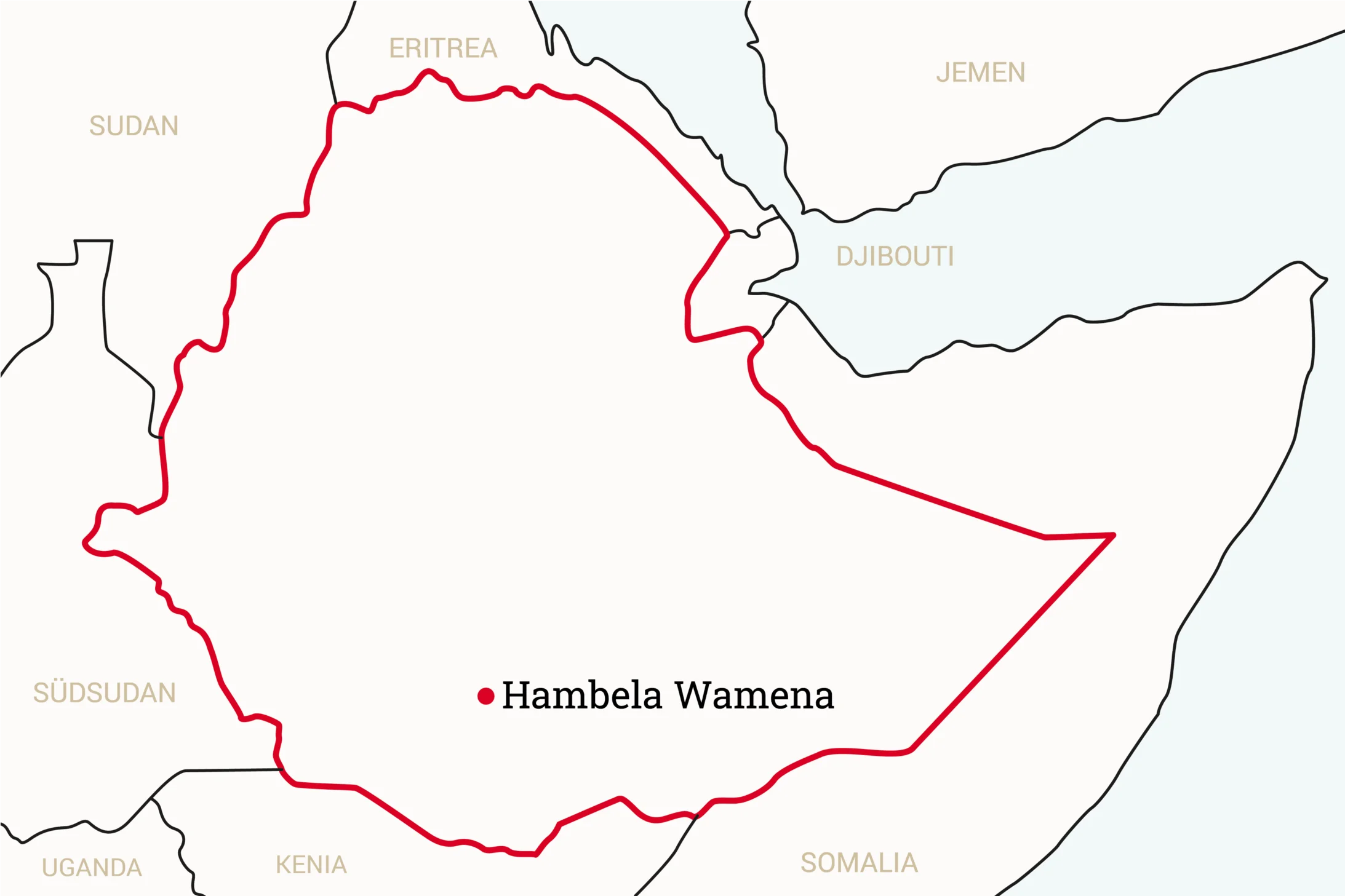 Projektkarte Hambela Wamena | Stiftung Menschen für Menschen  Projektkarte mit Ortsmarkierung "Hambela Wamena"